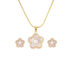 Golden Petal White Pearl Pendant & Earrings | Krishna Pearls and Jewellers