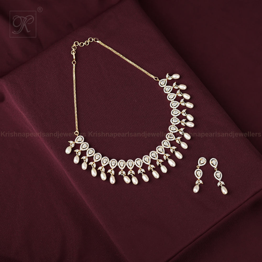 Royal Cascade Drop Pearl Necklace Set | Krishna Pearls and Jewellers