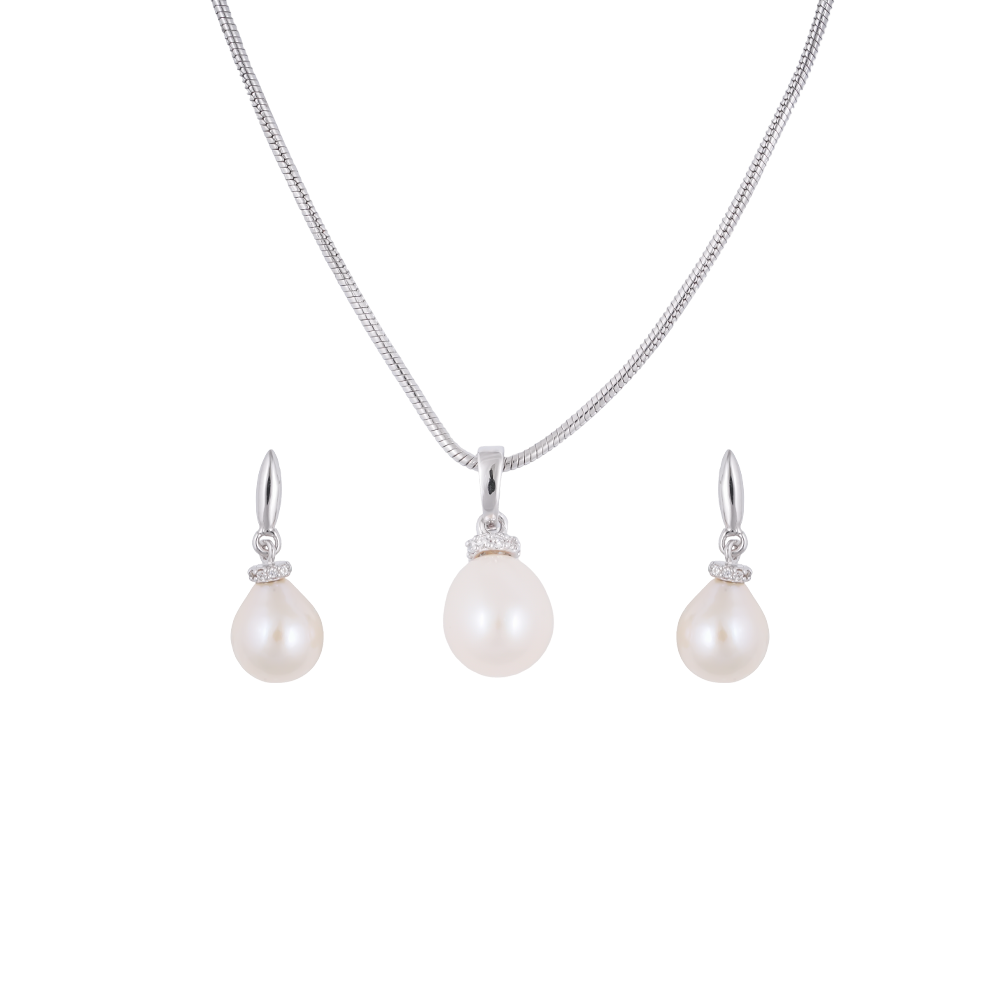 Classic Cream Drop Pearl Set Freshwater | Krishna Pearls and Jewellers