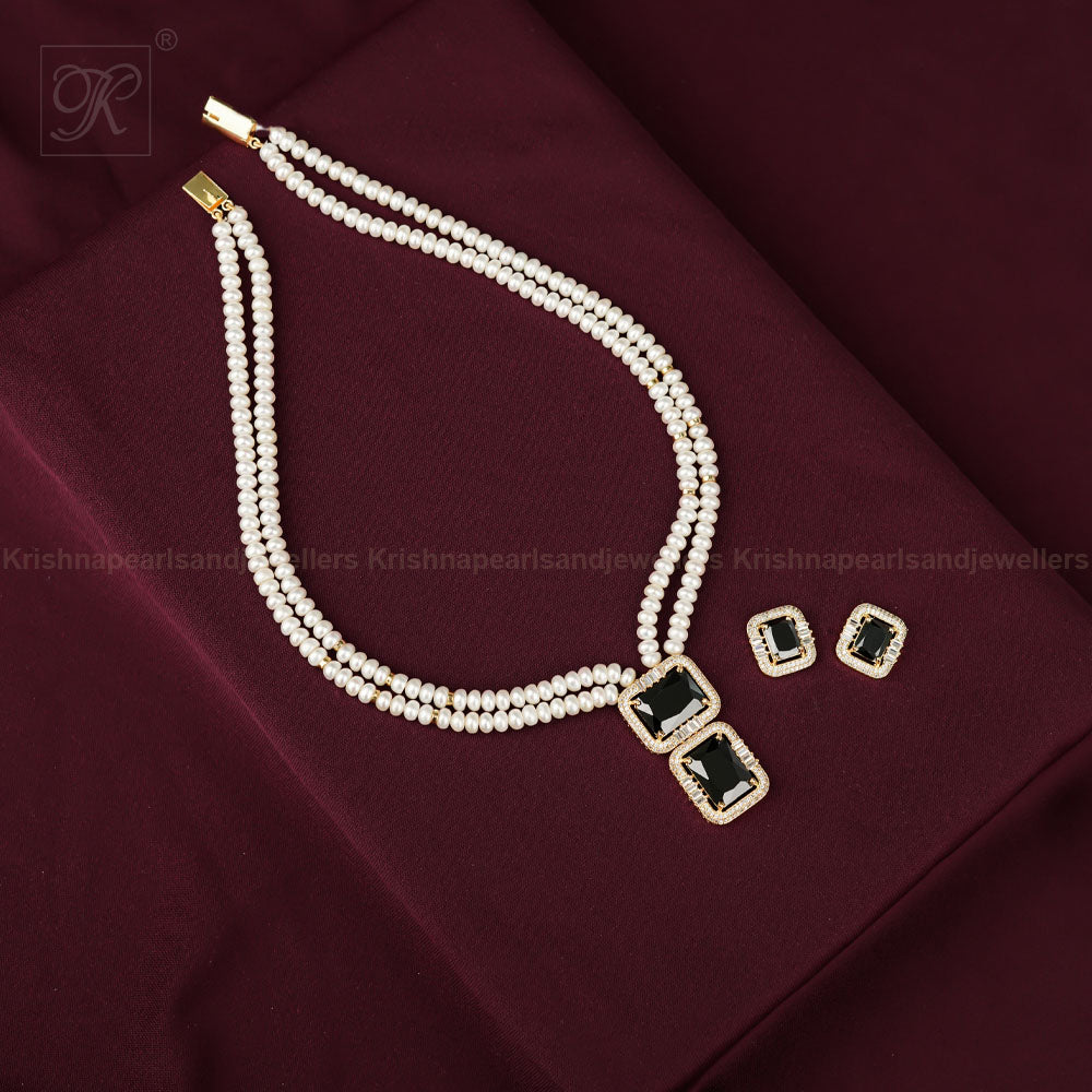 Regal Midnight Pearl and Stone Necklace Set | Krishna Pearls and Jewellers