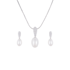 Ivory Drop Pearl Set – CZ Teardrop Elegance | Krishna Pearls and Jewellers