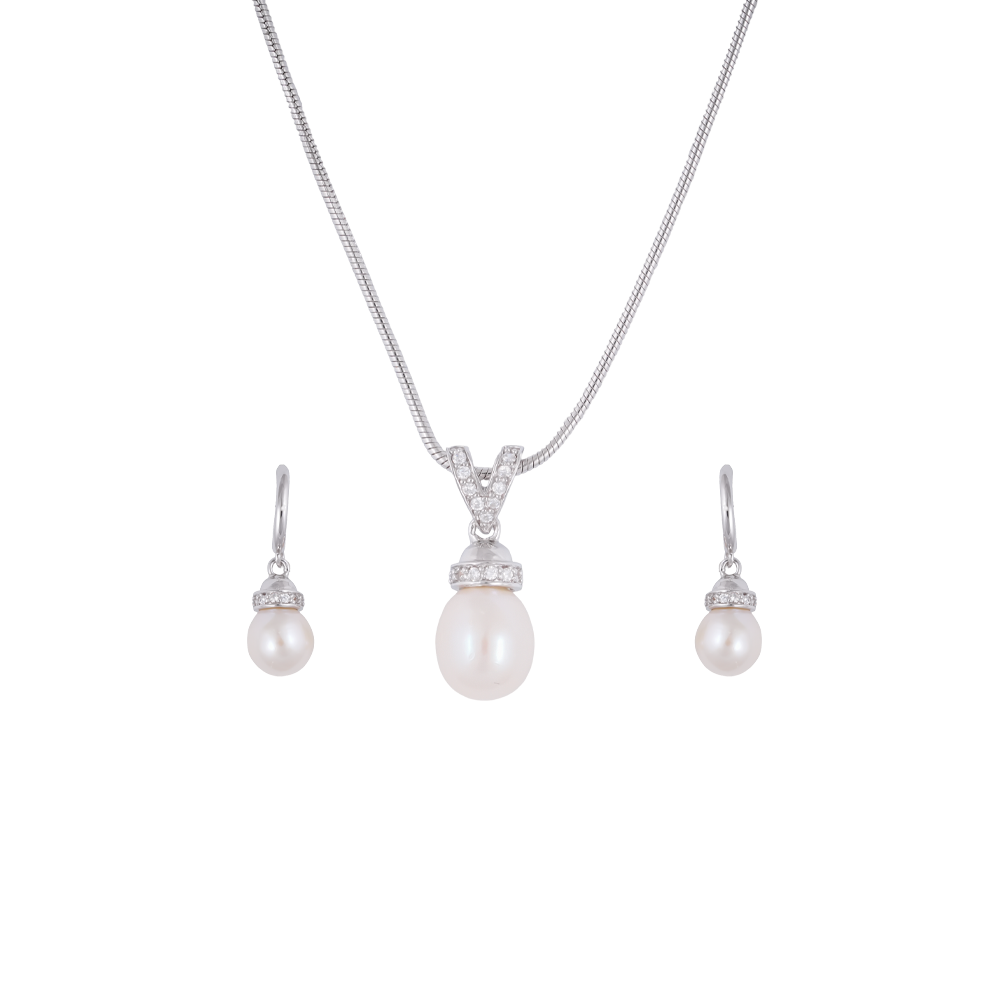 Golden Elegance Teardrop Pearl Set – CZ | Krishna Pearls and Jewellers