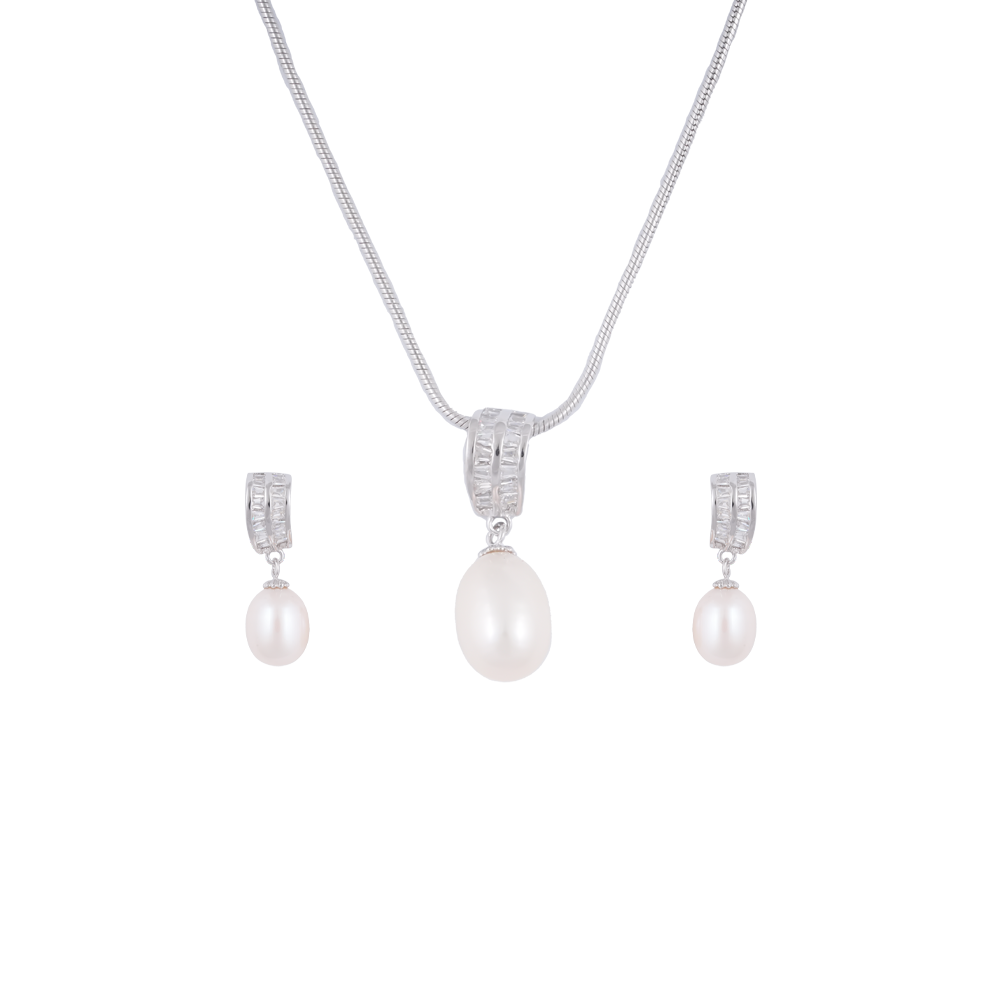 Radiant Drop Pearl Set – CZ Double-Band | Krishna Pearls and Jewellers
