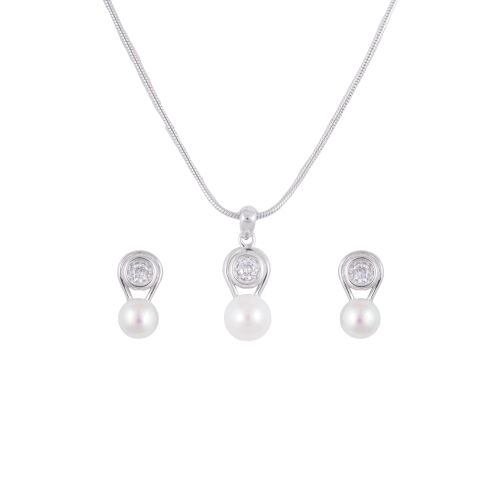 Modern Glow ROUND Pearl Set – CZ Accents in | Krishna Pearls and Jewellers