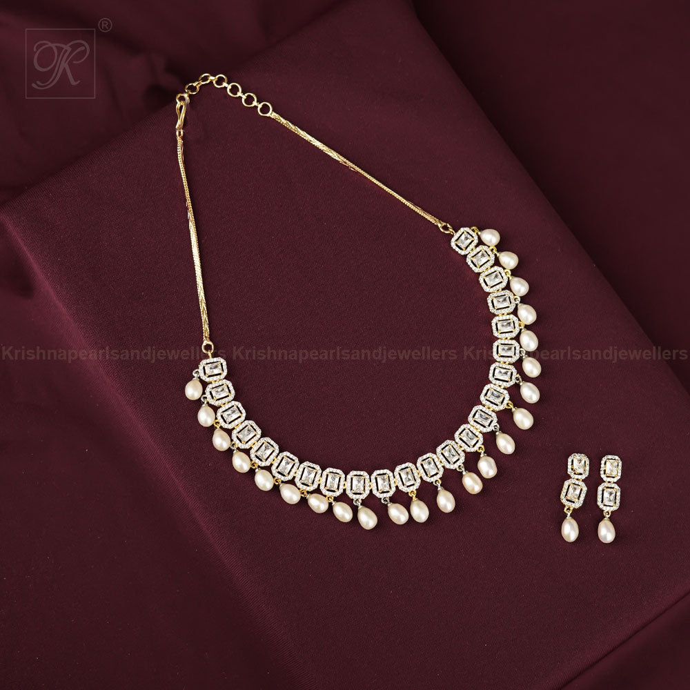 Crystal Royale Drop Pearl Necklace Set | Krishna Pearls and Jewellers