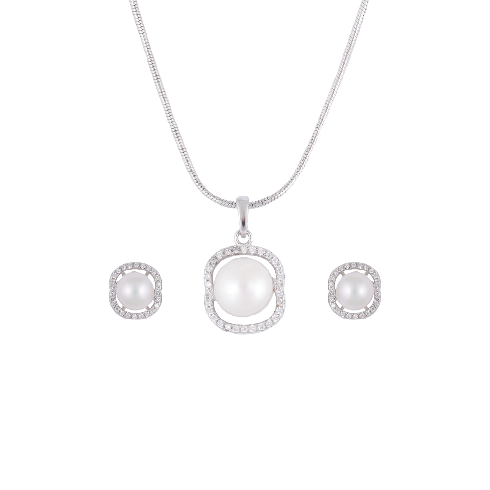 Twisted Halo Pearl Set – ROUND Cream Pearl | Krishna Pearls and Jewellers