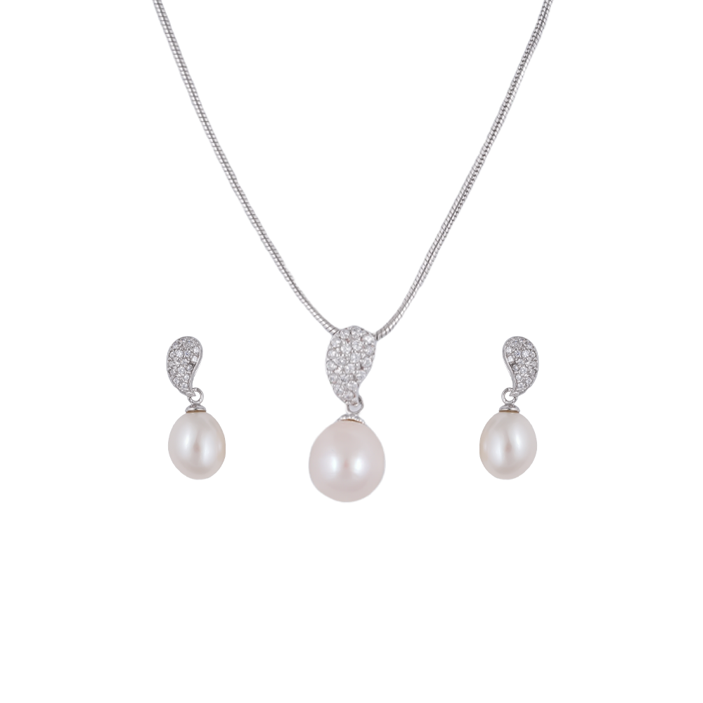 Ivory Grace Teardrop Pearl Set – CZ Paisley | Krishna Pearls and Jewellers