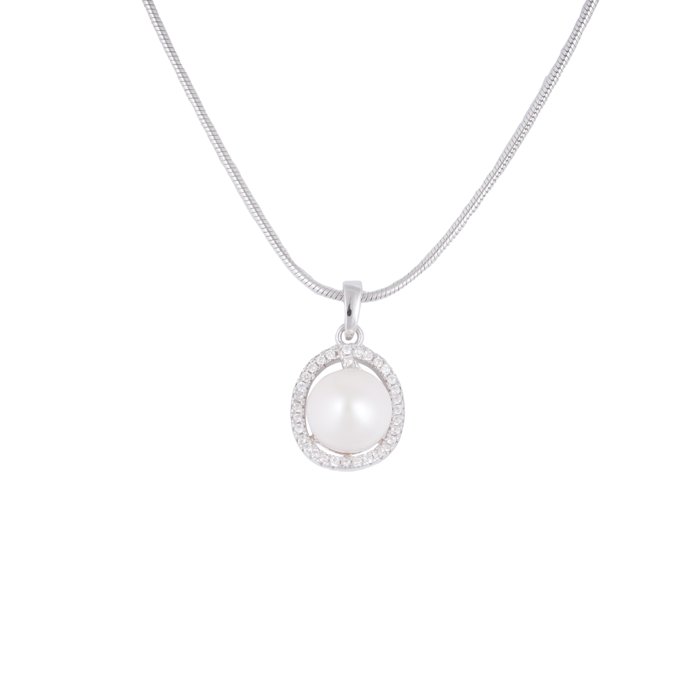 Luminous Halo Pearl Set – CZ Framed ROUND | Krishna Pearls and Jewellers