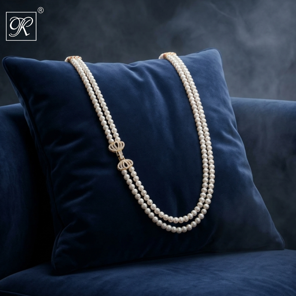 Two-Layer White Rice Pearlbrouch string | Krishna Pearls and Jewellers