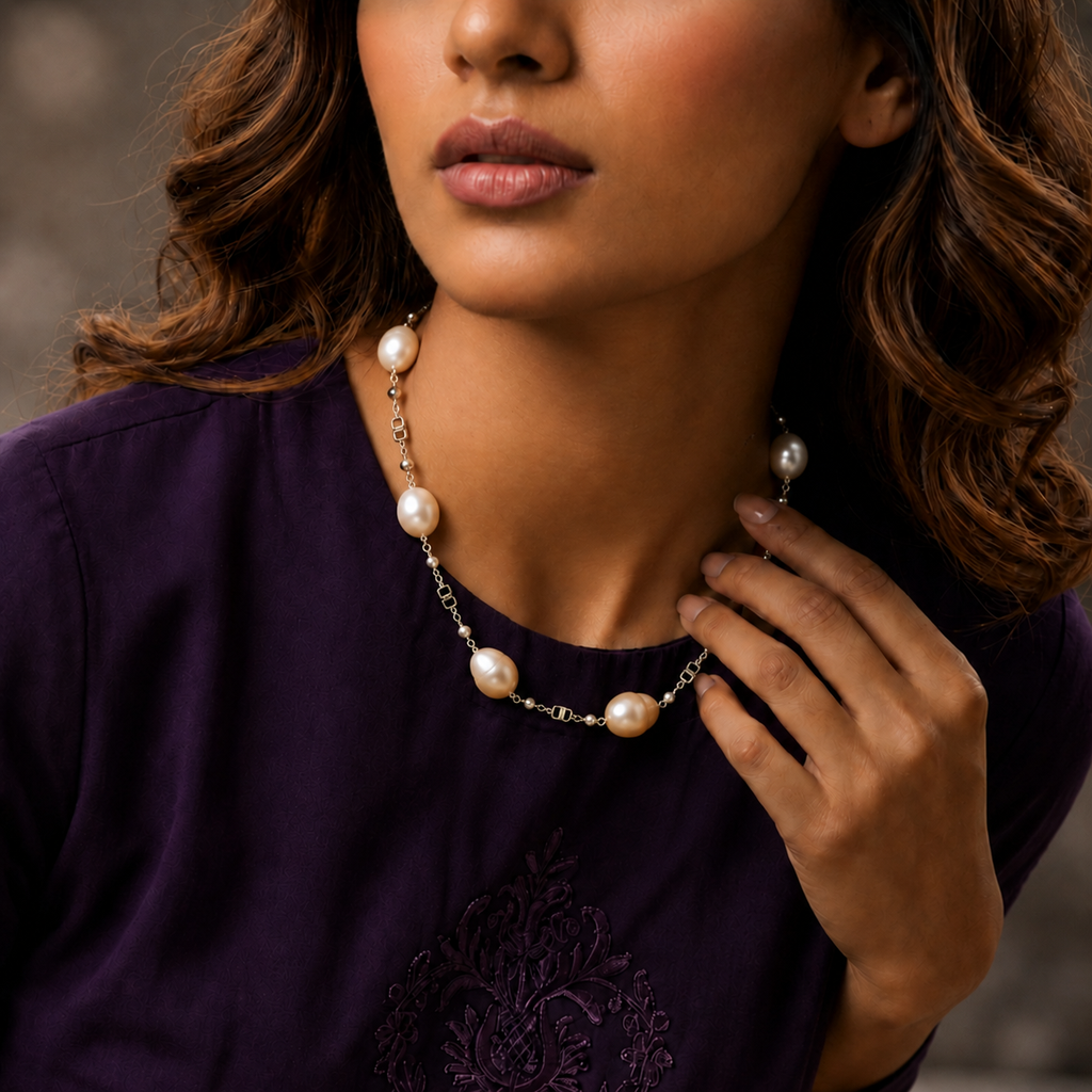 Freshwater Baroque Pearl Station Necklace