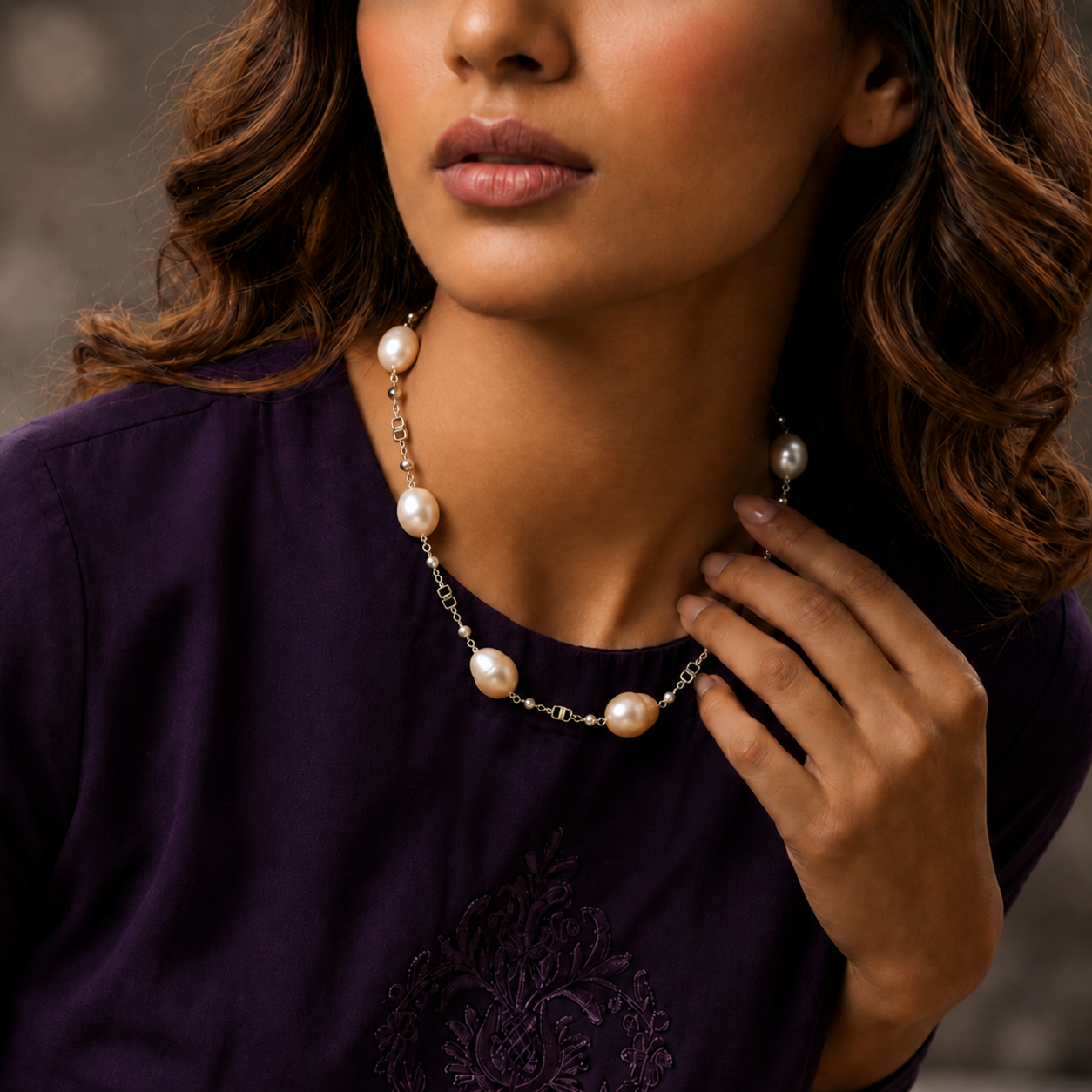 Freshwater Baroque Pearl Station Necklace