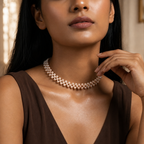 Peach Colour Freshwater Pearl Floral Choker Necklace