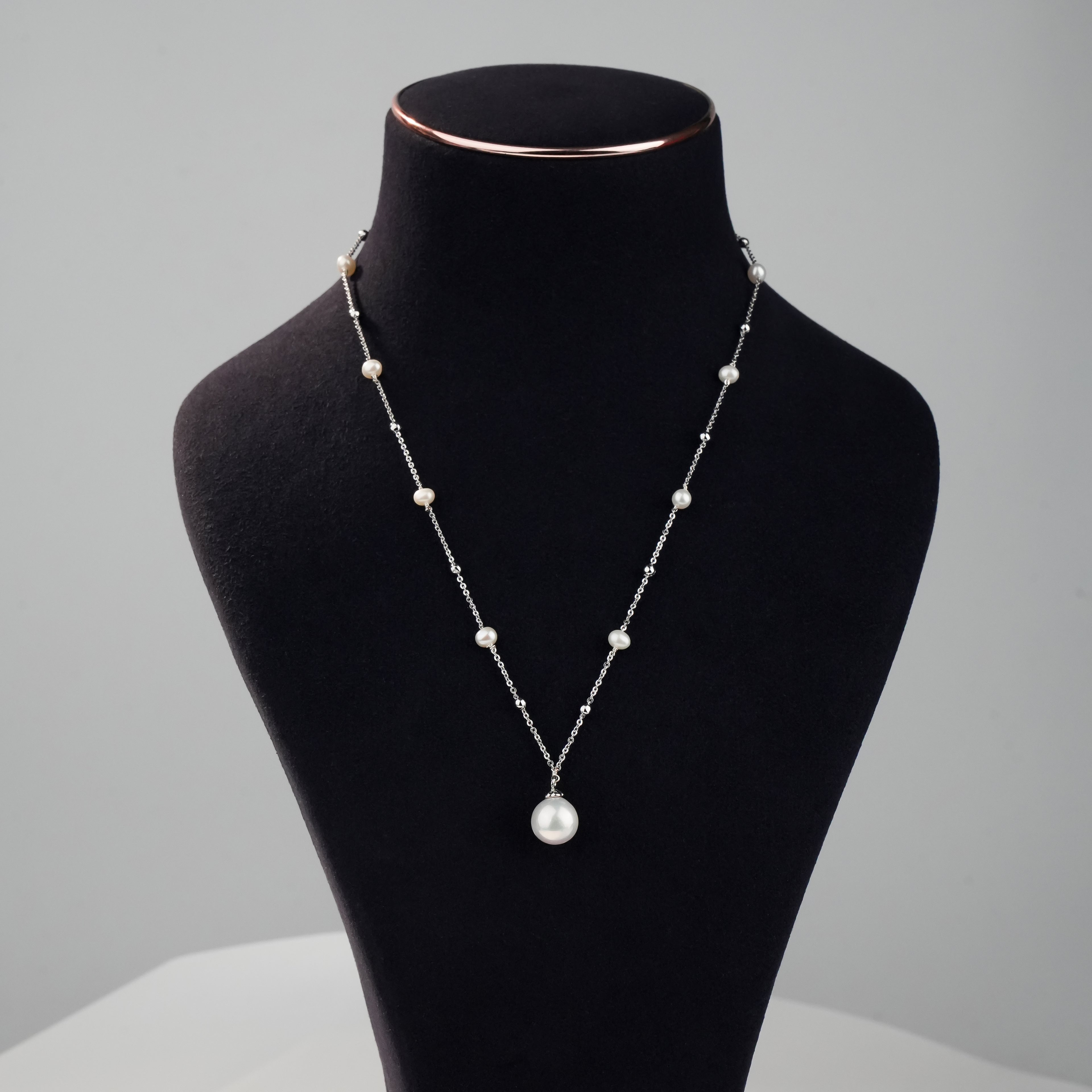 White Freshwater Pearl Pendant Necklace in Sterling Silver Polish| Elegant Pearl Drop Necklace