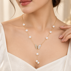 Pearl Butterfly Alloy Fancy Mala for Women | Designer Pearl Fashion Necklace | Krishna Pearls and Jewellers