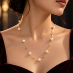 Pearl Beaded Alloy Fancy Mala for Women | Long Pearl Chain Necklace | Krishna Pearls and Jewellers