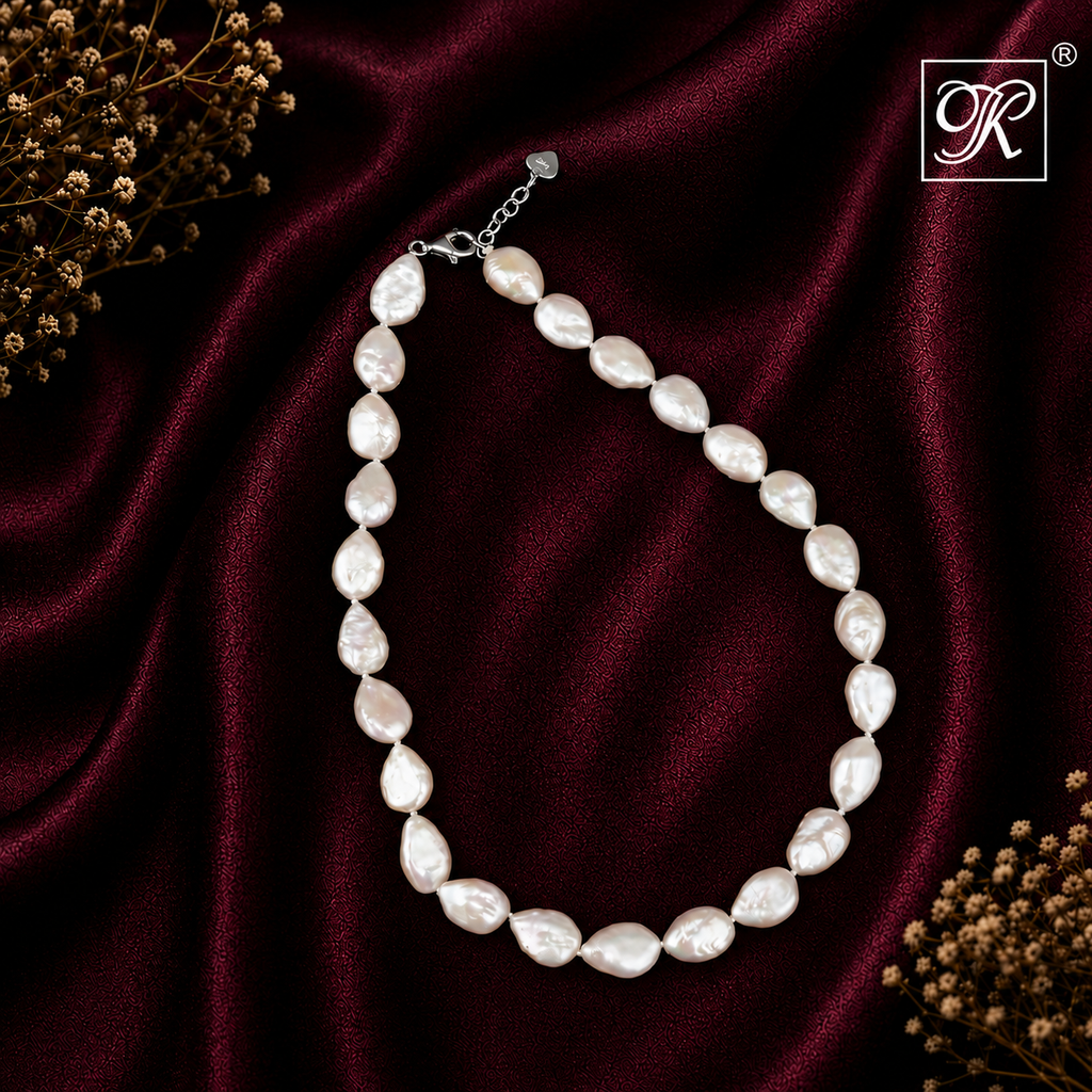 Sculpted Elegance: Irregular Silver Pearl — view 1 — pearl jewellery — Krishna Pearls Hyderabad