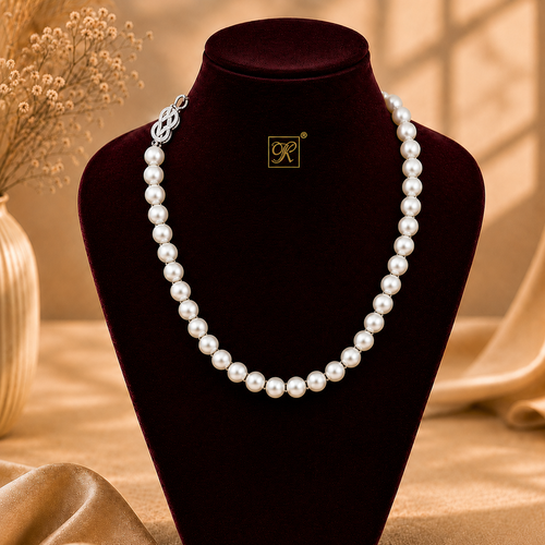 Classic Grace: White Pearl Necklace with | Krishna Pearls and Jewellers