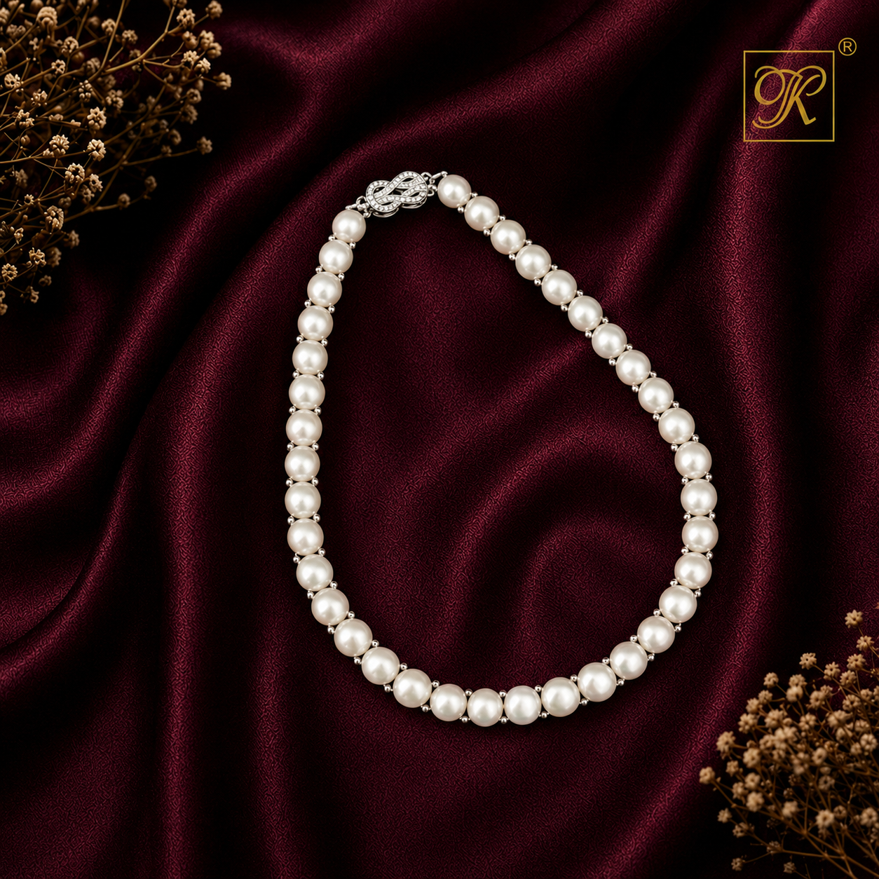 Classic Grace: White Pearl Necklace with | Krishna Pearls and Jewellers