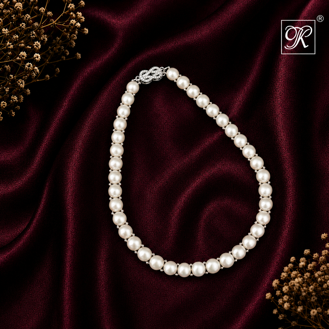 Classic Grace: White Pearl Necklace with | Krishna Pearls and Jewellers
