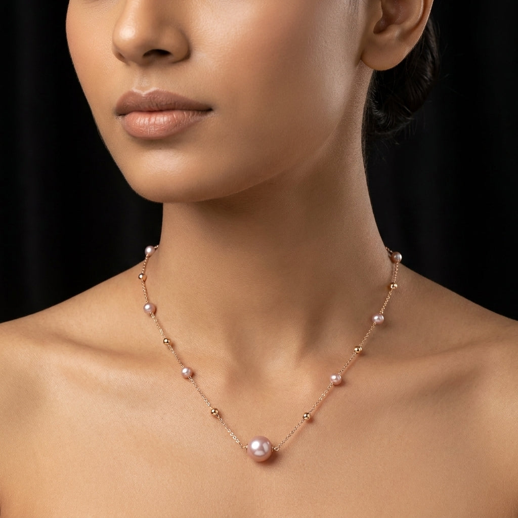 Rose Gold Freshwater Pearl Necklace