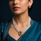 ROYAL AMBER 3-STRAND PEARL NECKLACE SET
