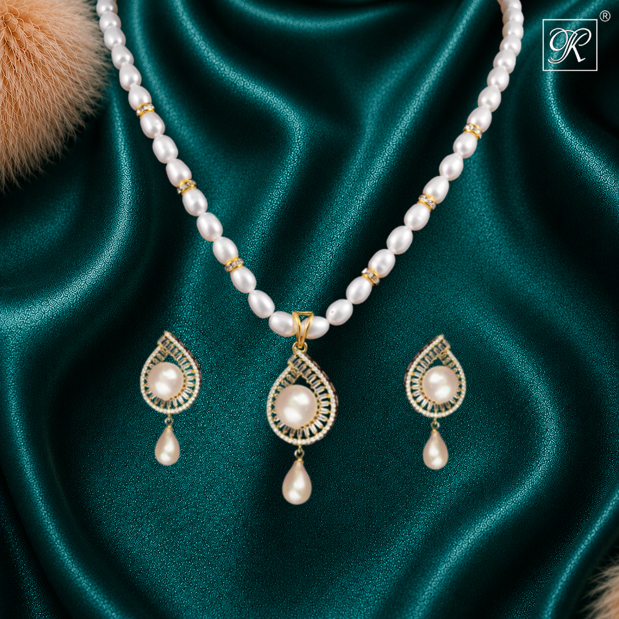 Golden Grace Pearl Jewelry Set Freshwater | Krishna Pearls and Jewellers