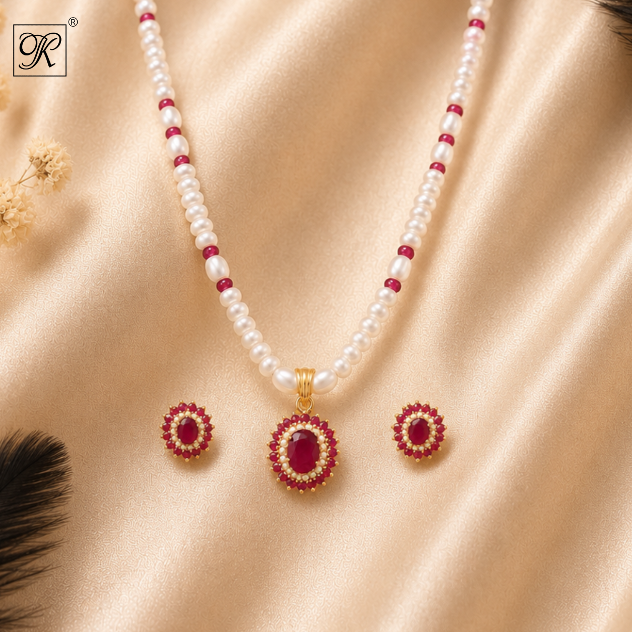 Royal Ovaldrop Pearl & Gemstone Set | Krishna Pearls and Jewellers