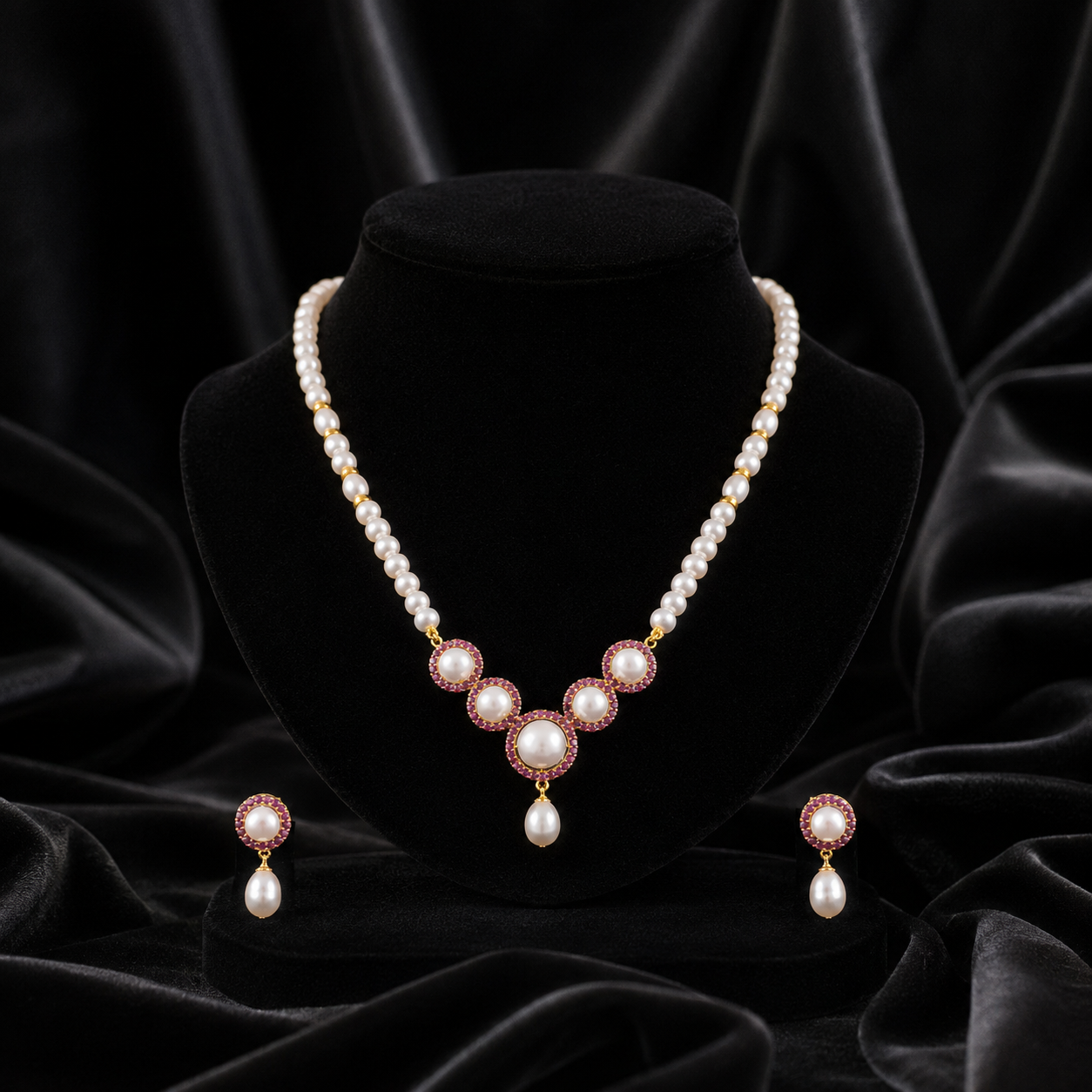 Crimson Halo Pearl Jewelry Set Freshwater