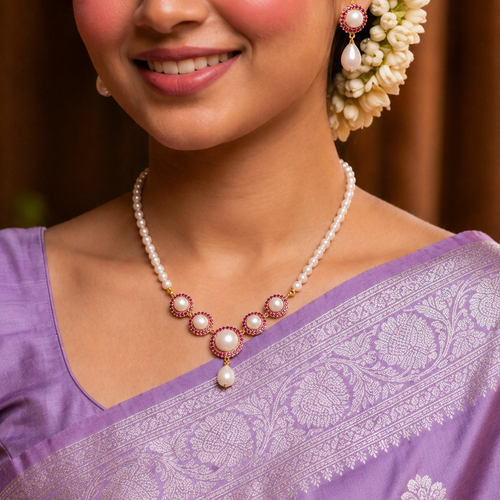 Crimson Halo Pearl Jewelry Set Freshwater