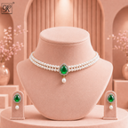 Regal Pearl and Green Stone Choker Set