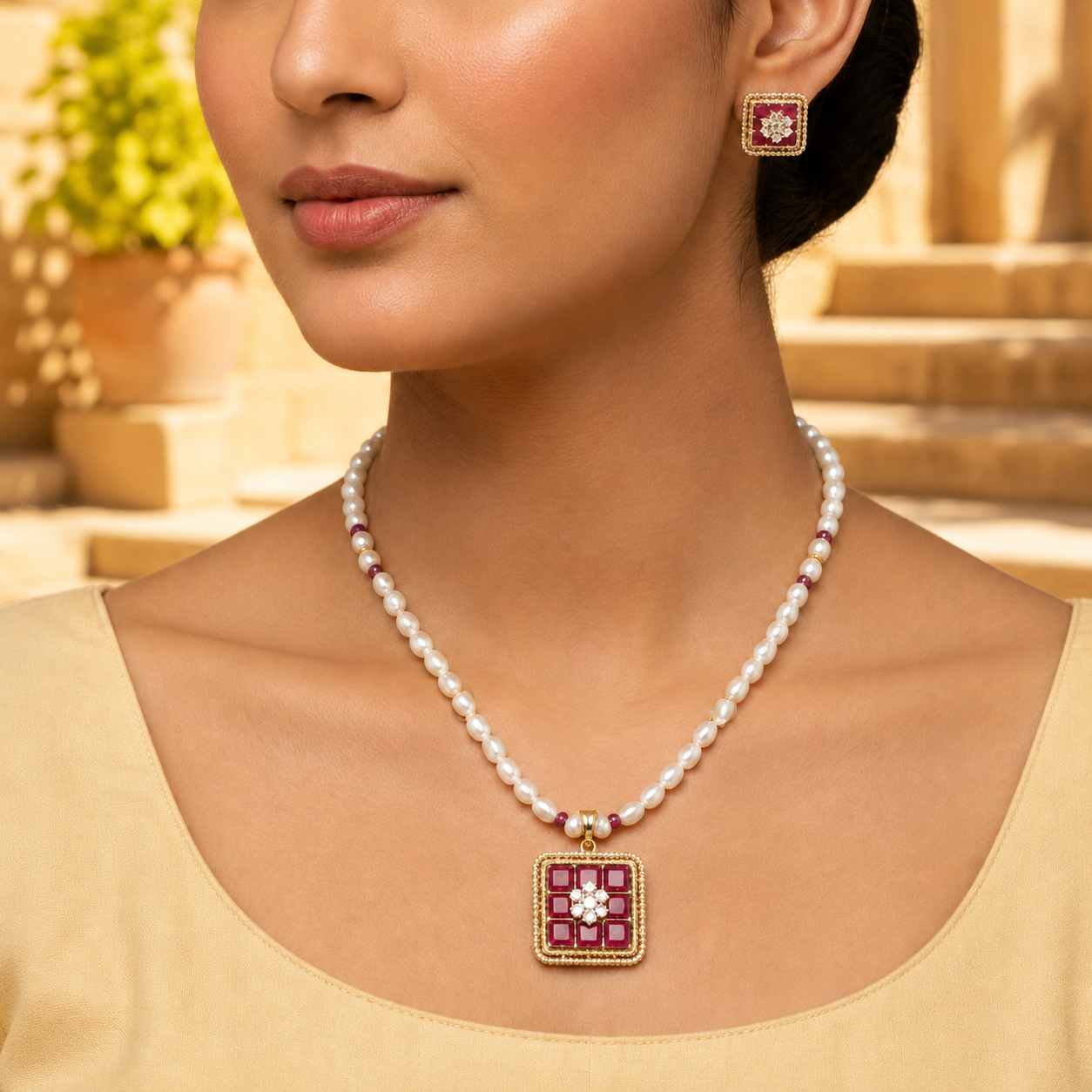Flat Red With Cubic Zirconia Majesty Pearl