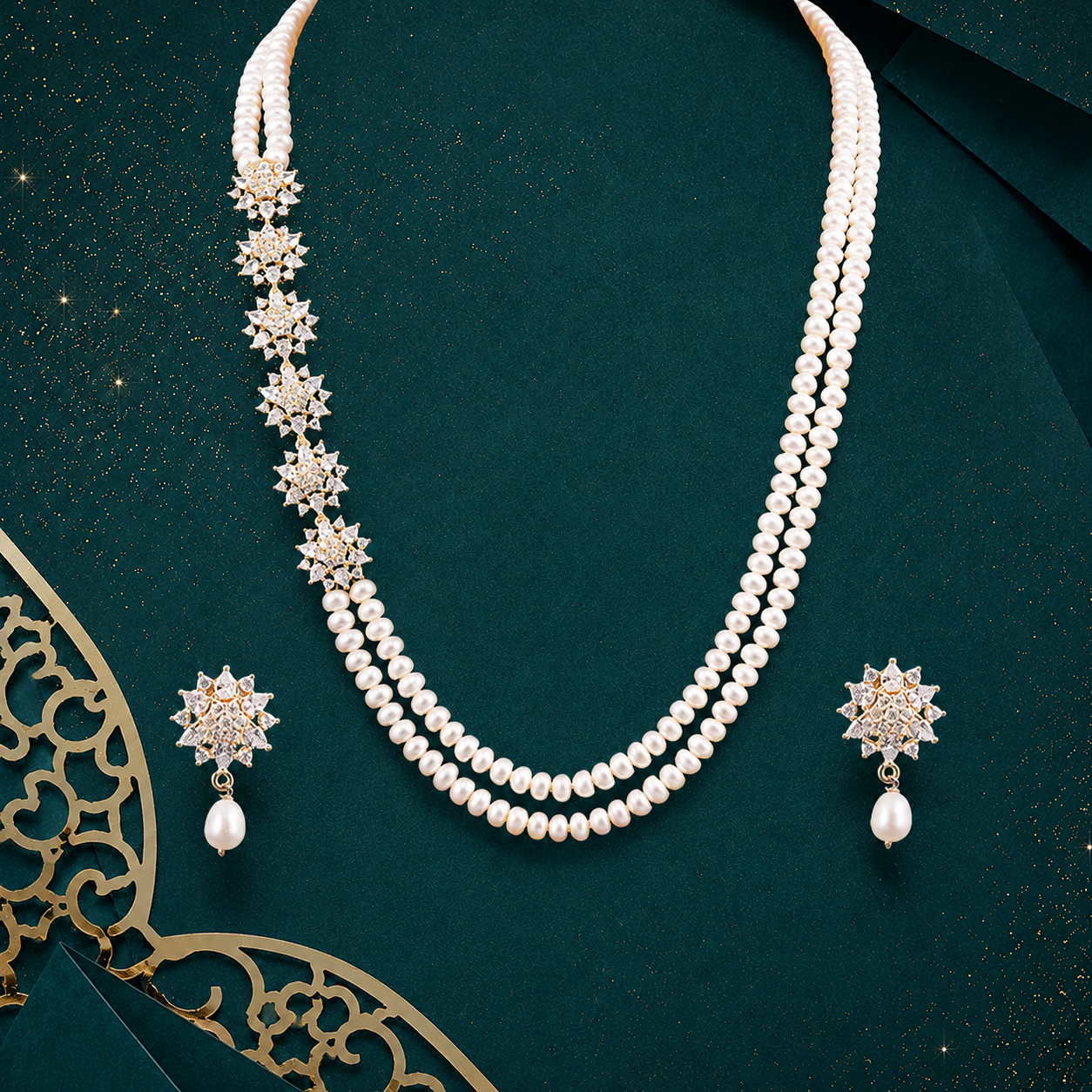 Graceful Layered Pearl Necklace Set with