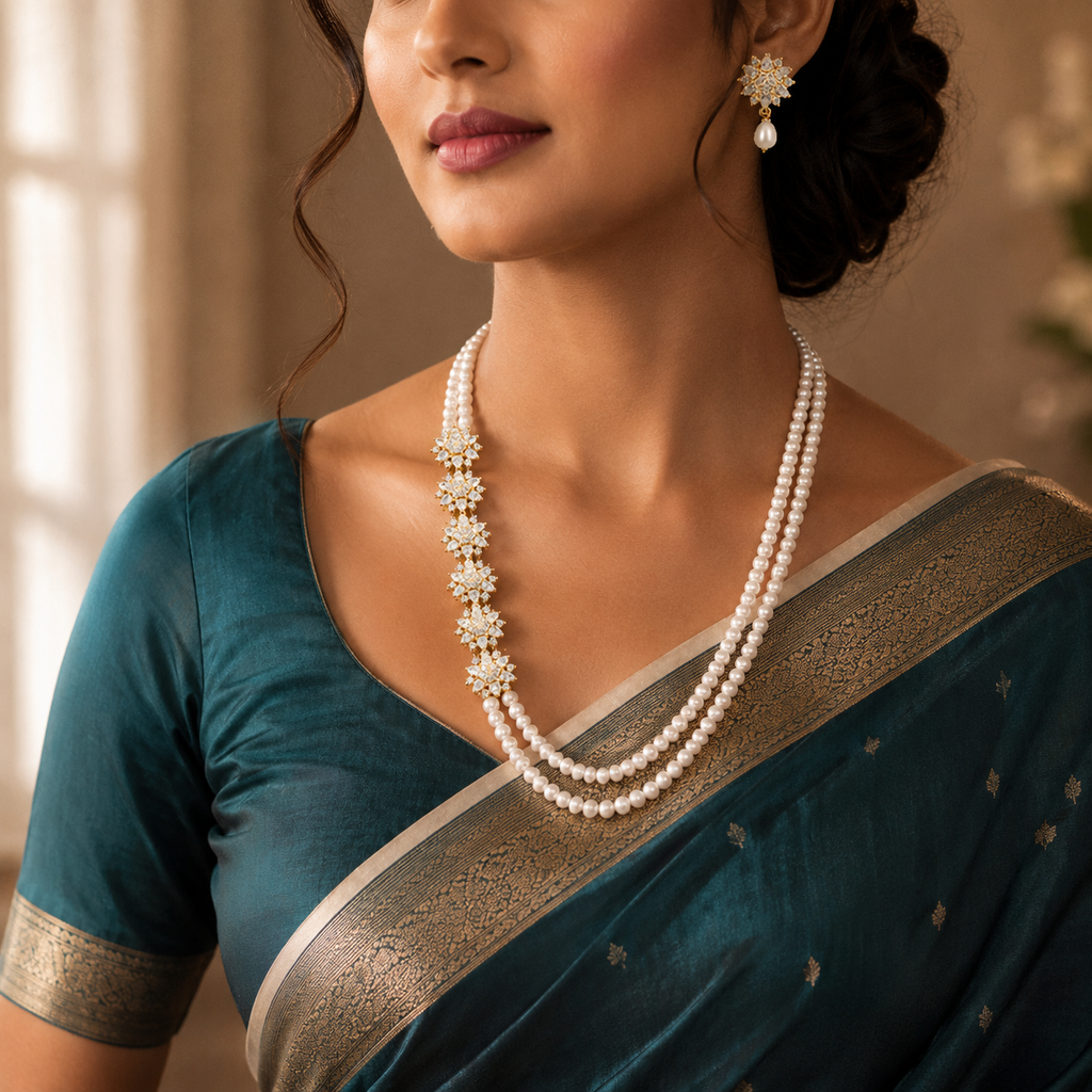Graceful Layered Pearl Necklace Set with