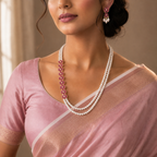 Elegant Red stone Floral Pearl Jewelry Set