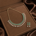 Green Square Cascade Pearl Necklace Set