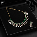 CZ with Green Stone Teardrop Pearl Necklace