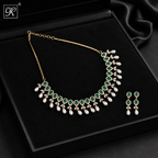 CZ with Green Stone Teardrop Pearl Necklace