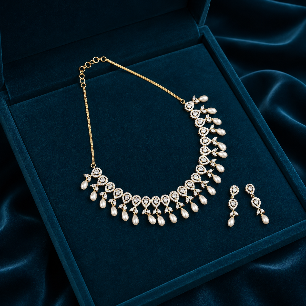 Royal Cascade Drop Pearl Necklace Set