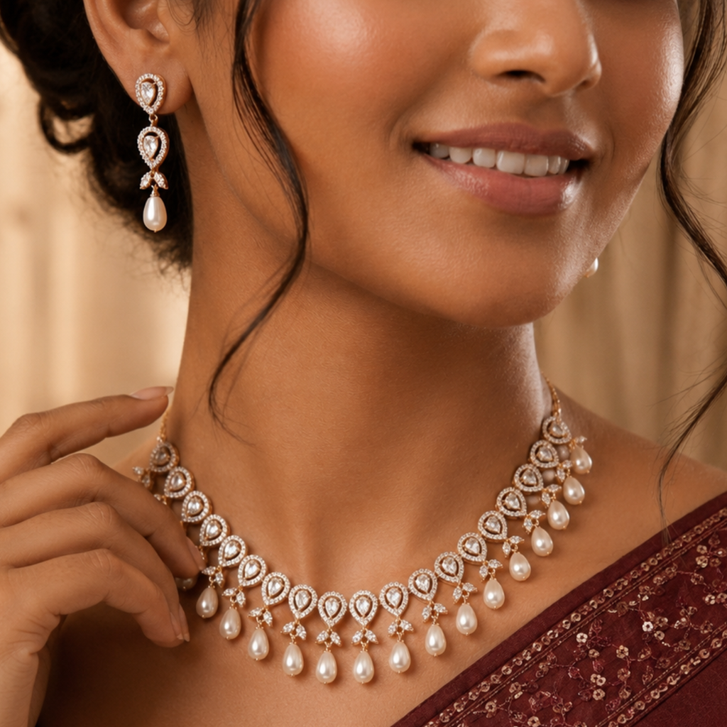 Royal Cascade Drop Pearl Necklace Set