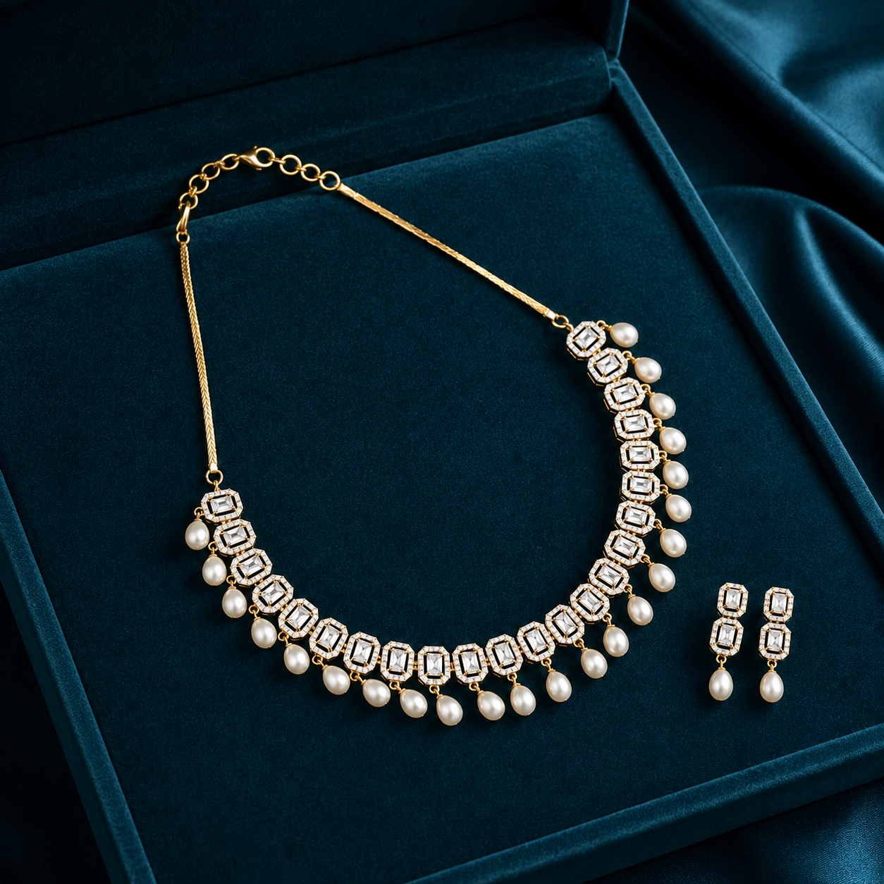 Crystal Royale Drop Pearl Necklace Set