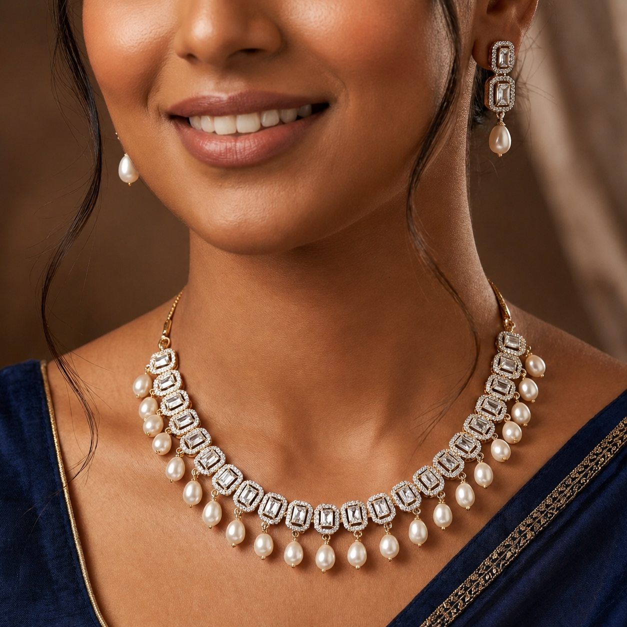 Crystal Royale Drop Pearl Necklace Set