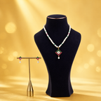 Yellow Gold Polish Freshwater Pearl with Multi Stone & Pearl Necklace Set with Matching Earrings | Elegant Bridal & Party Wear Jewellery | Krishna Pearls & Jewellers