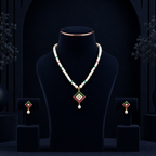 Yellow Gold Polish Freshwater Pearl with Multi Stone & Pearl Necklace Set with Matching Earrings | Elegant Bridal & Party Wear Jewellery | Krishna Pearls & Jewellers
