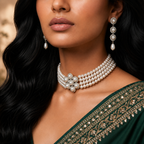 Yellow Gold Polish Freshwater Pearl & CZ Choker Necklace Set with Matching Earrings | Elegant Bridal & Party Wear Jewellery | Krishna Pearls & Jewellers