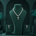 White Polish Freshwater Pearl & CZ Single Line With Designer Pipe Accent Necklace Set with Matching Earrings | Elegant Bridal & Party Wear Jewellery | Krishna Pearls & Jewellers
