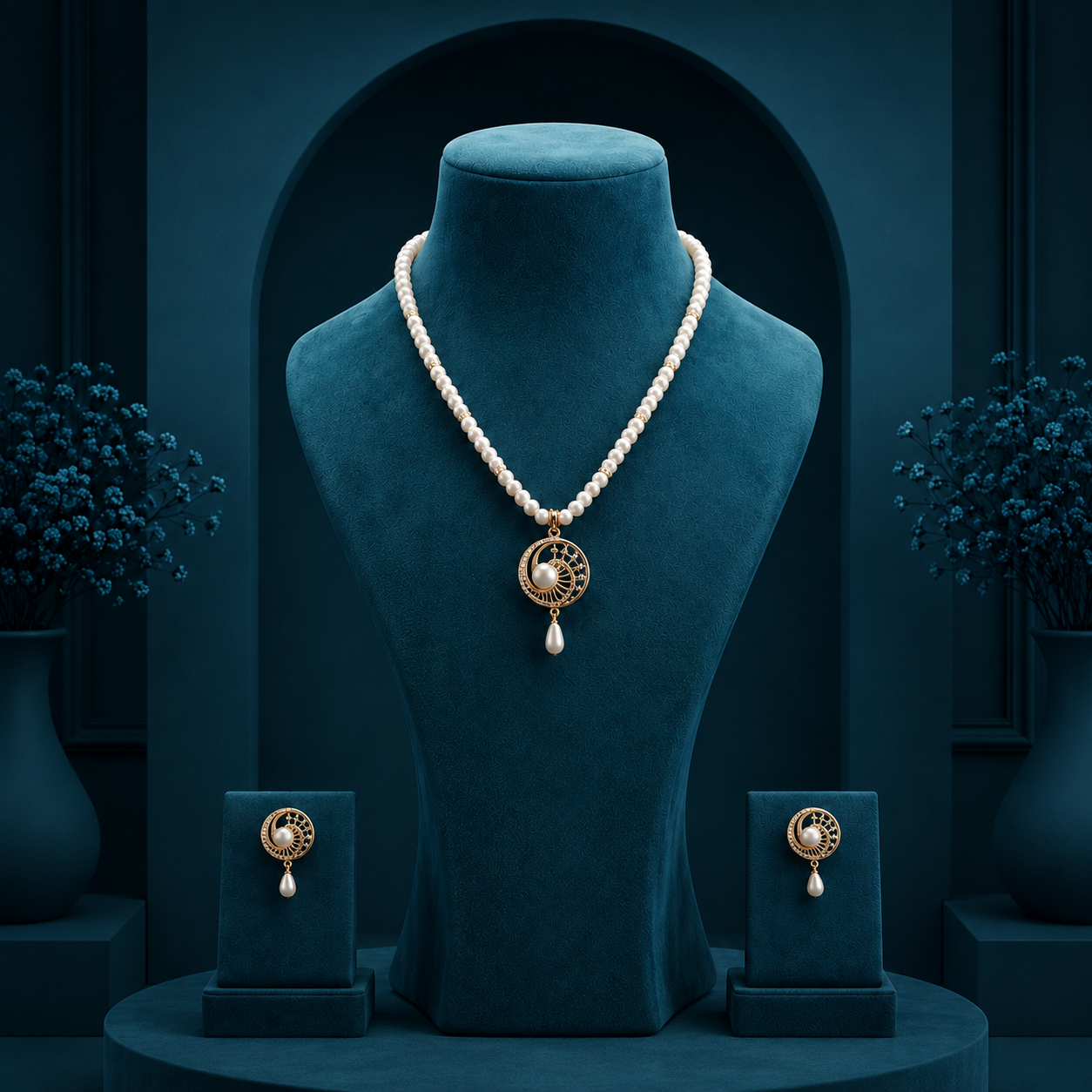 Prestige Freshwater Pearl & CZ Necklace Set with Matching Earrings | Bridal Pearl Necklace Set | Krishna Pearls & Jewellers