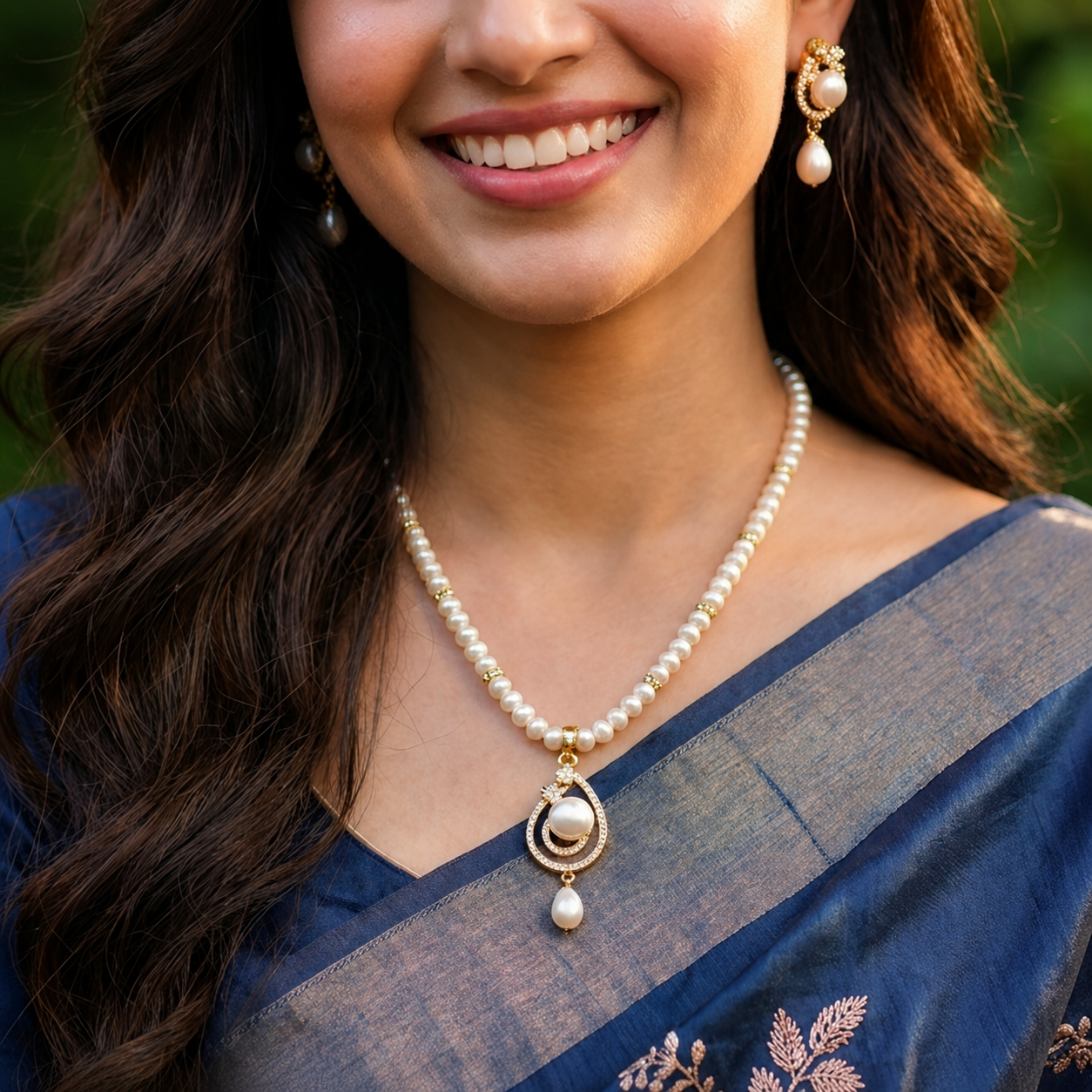Freshwater Pearl Necklace & Earrings Set for Women