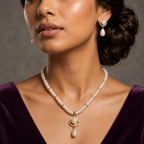 Sovereign Freshwater Pearl & CZ Necklace Set with Matching Earrings | Bridal Pearl Necklace Set | Krishna Pearls & Jewellers
