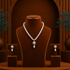 Sovereign Freshwater Pearl & CZ Necklace Set with Matching Earrings | Bridal Pearl Necklace Set | Krishna Pearls & Jewellers