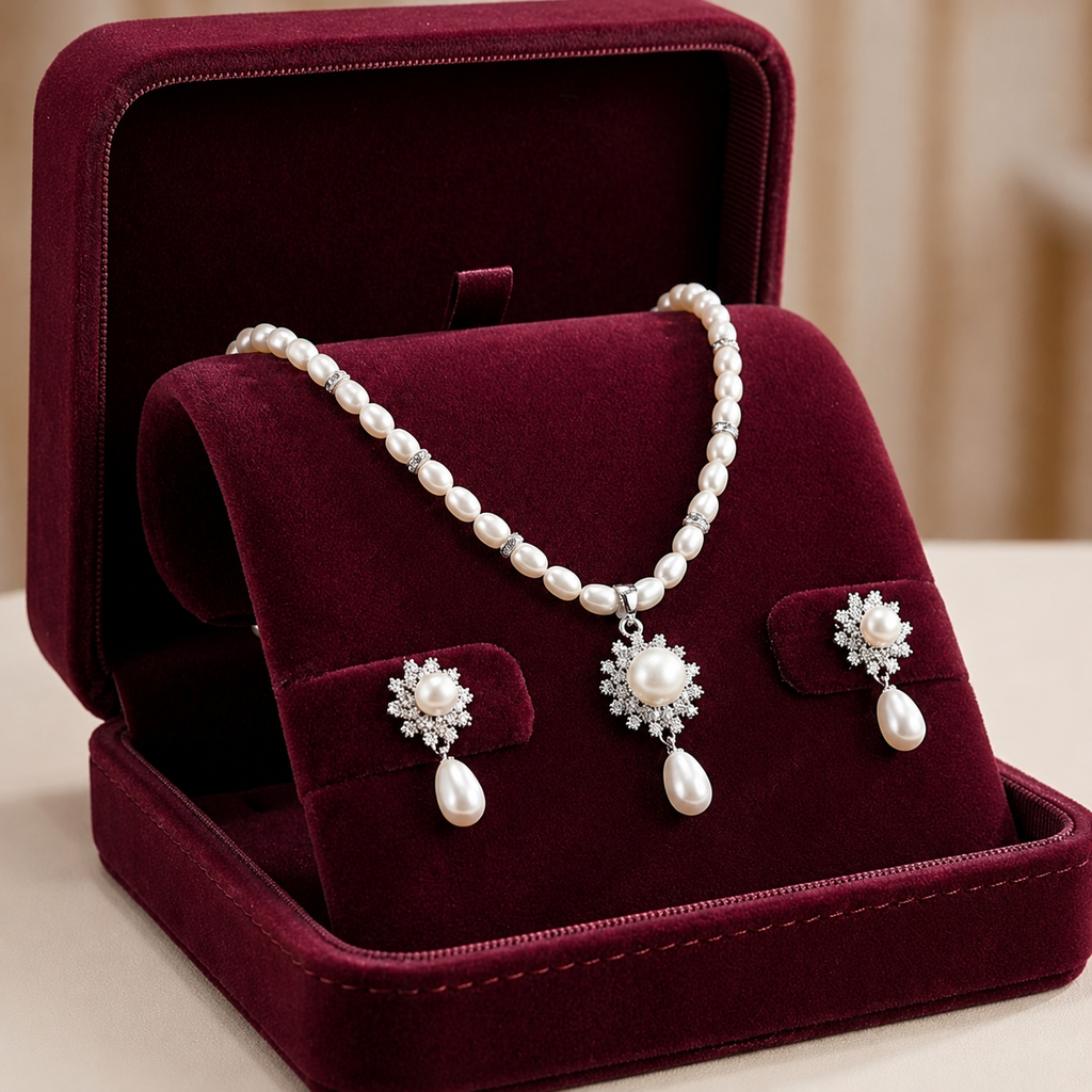 Elegant Freshwater Pearl Necklace & Earrings Set